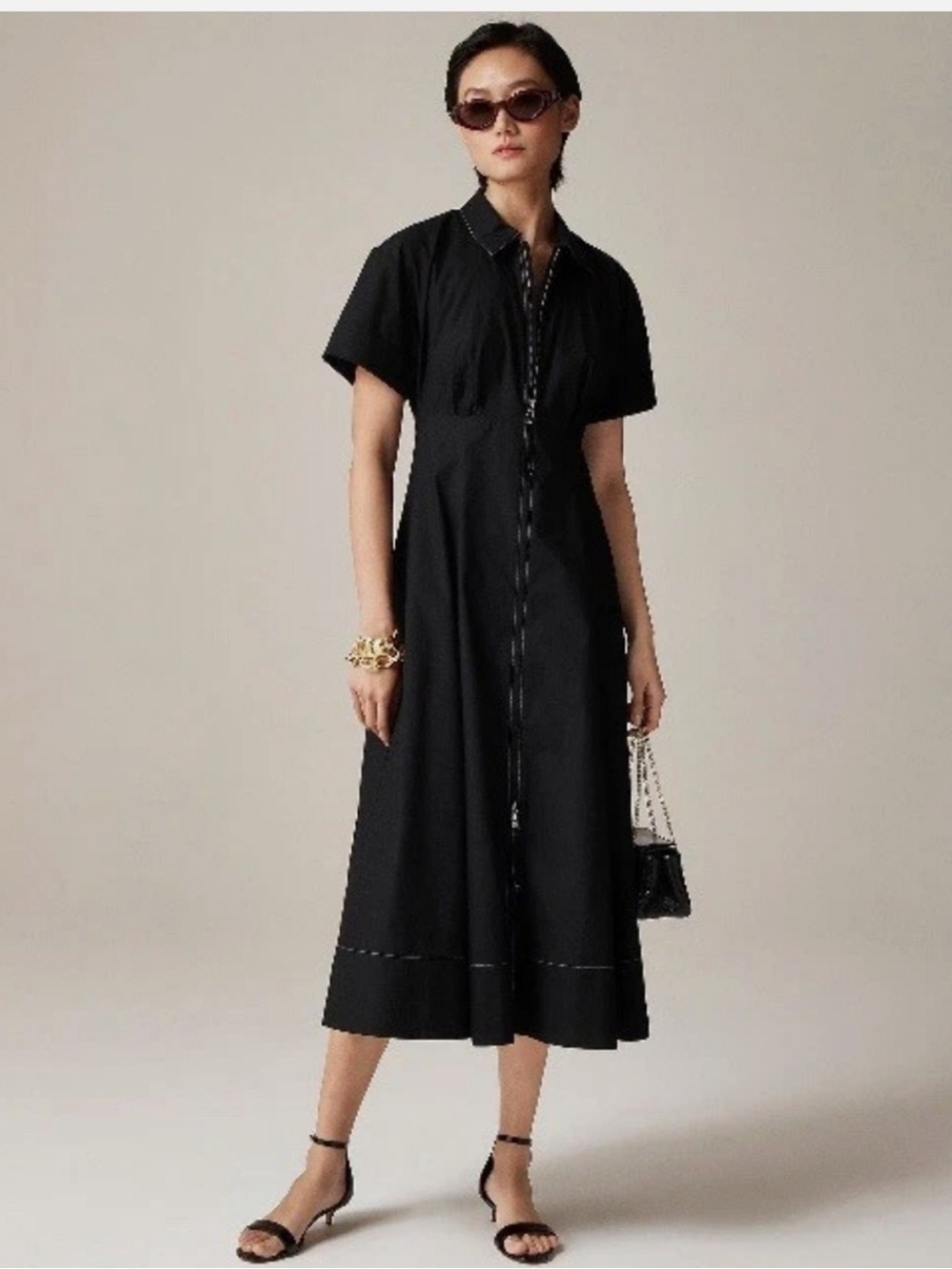 NWT J.Crew Arden Shirt-Dress Midi Cotton Poplin Size 8 Black Preppy Academia